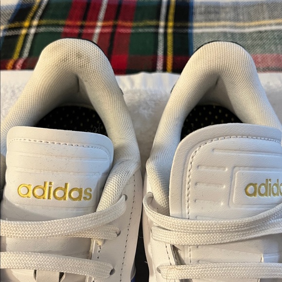 Adidas White Sneakers with Blue Accents and Gold Details - Picture 2 of 9